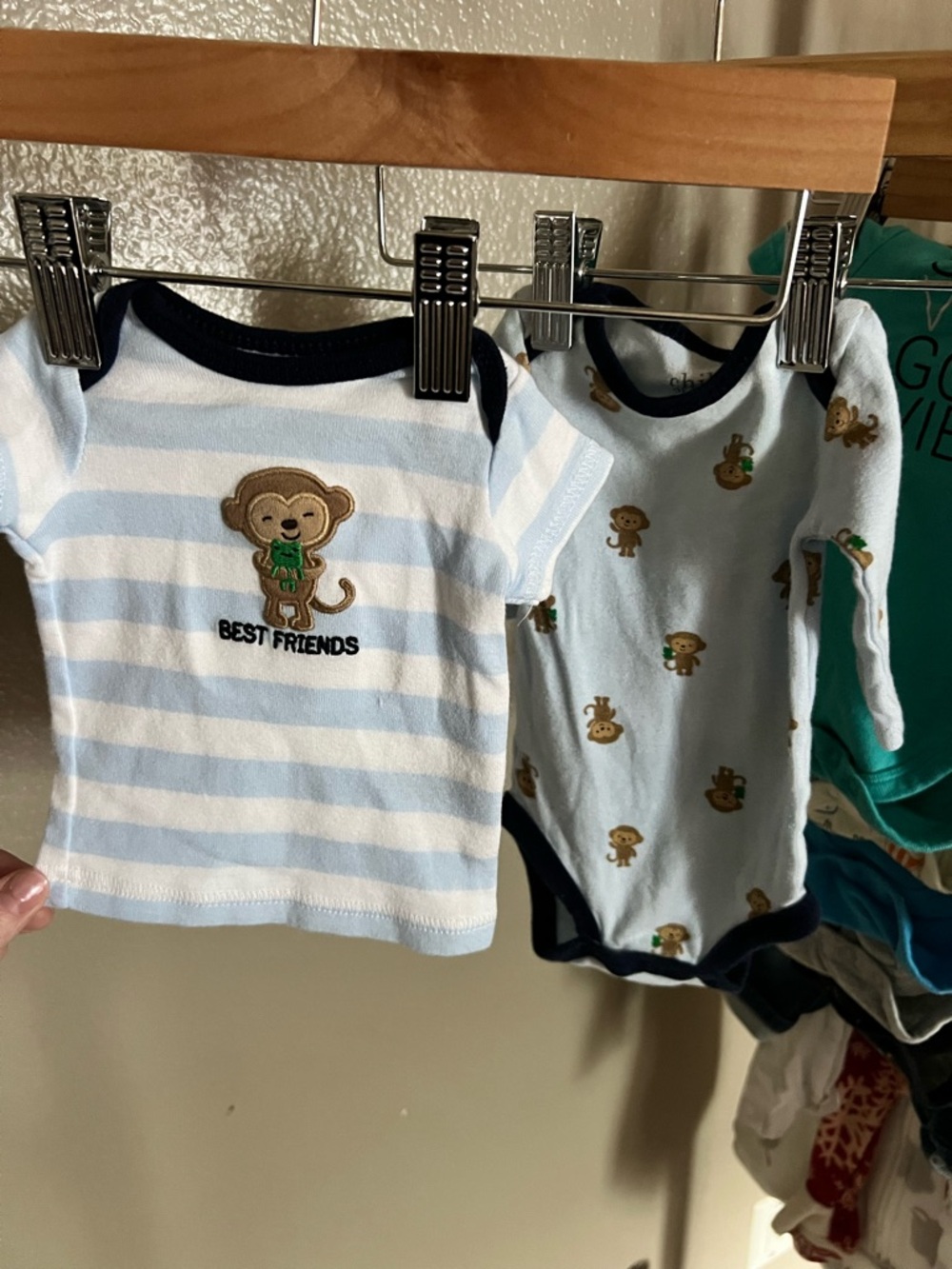 Baby Blue Monkey Print One-Piece / Tee Set - Best Friends